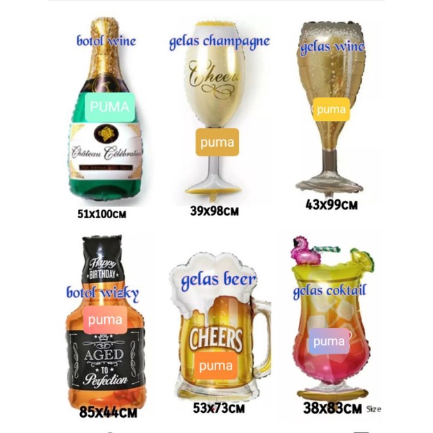 balon karakter botol dan gelas minuman
