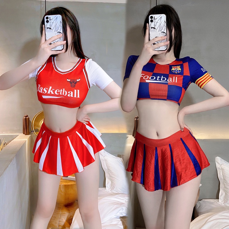 Lingerie Sexy hot Football Babe Cheerleading Crop Top and Pleated Skirt Set A557