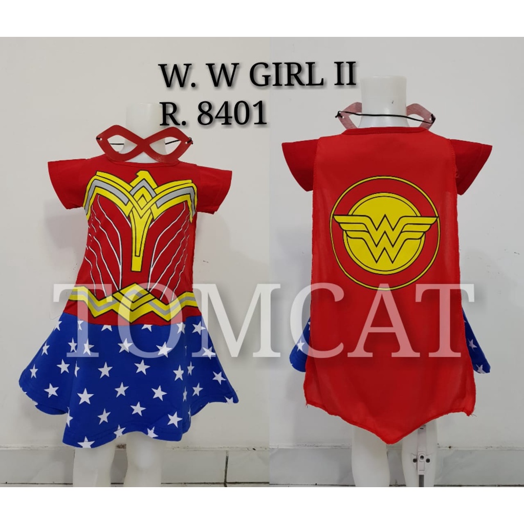 Kostum Superhero Anak Perempuan Dress Baju Cewek Karakter Topeng Sayap 1 - 8 Tahun