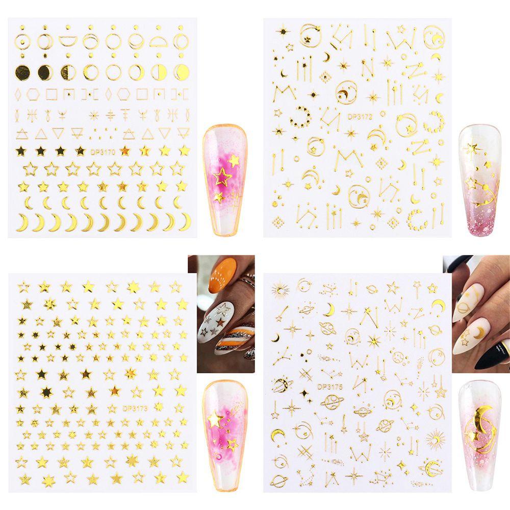 Preva 3D Stiker Kuku Nail Art Silver Gold Waved Lines Garis Garis Transfer Stiker