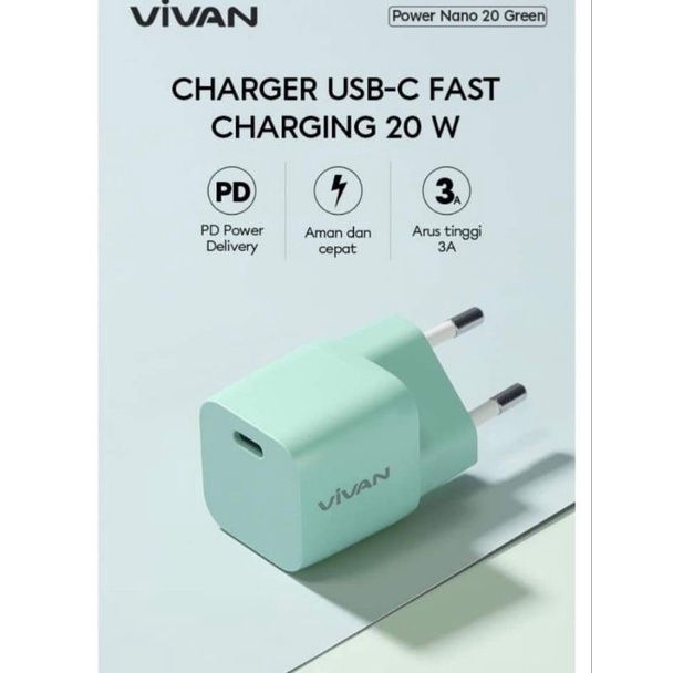 Vivan Power Charger Nano 20W tipe C,batok fast Charging