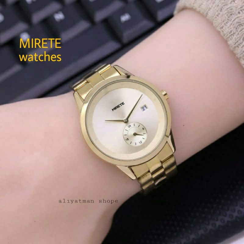 JAM TANGAN WANITA MIRETE ORIGINAL FITUR TANGGAL WATER RESISITANT RANTAI STAENLES STEL DIAMTER 2,8MM