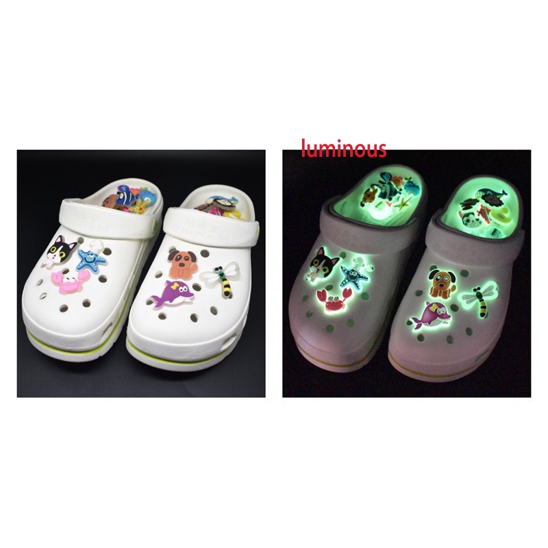 PVC Jibbitz Lubang Sepatu Aksesori Glowing Cute Hewan Kecil Kartun Gesper Pesona Dekorasi Sepatu