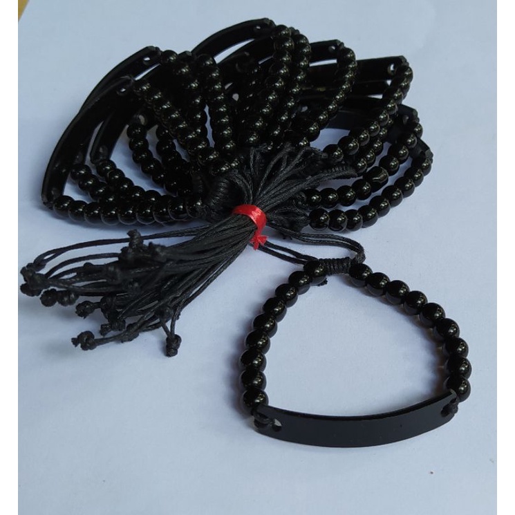 12pcs Gelang Plat Akrilik Hitam Polos Untuk Ukir Nama