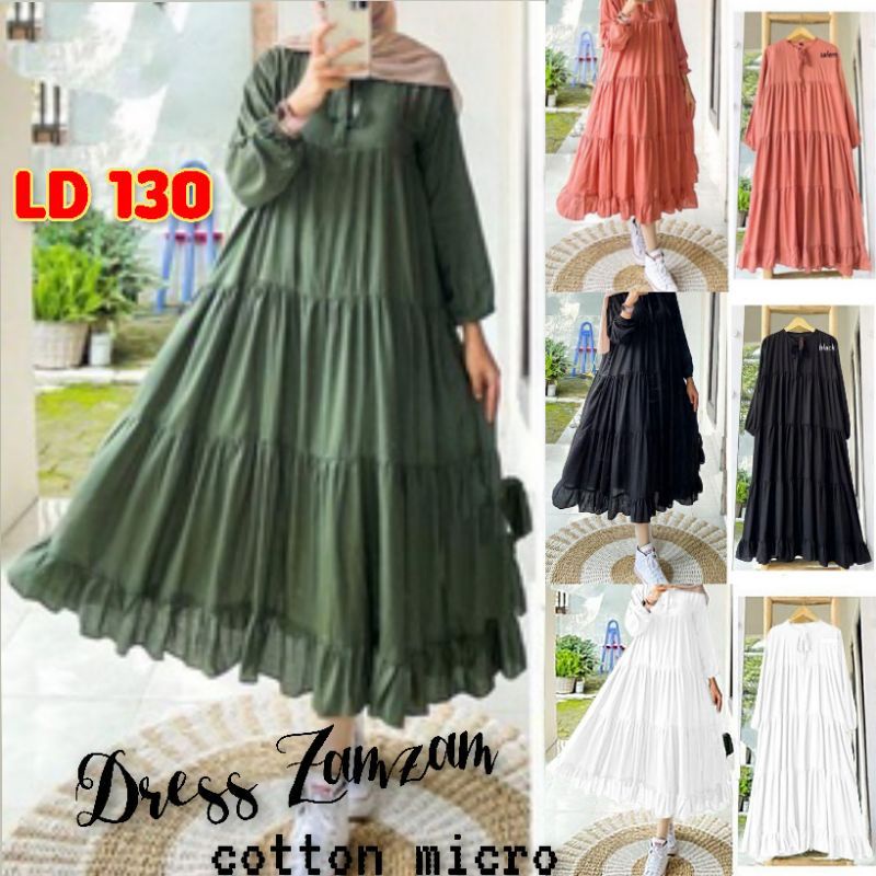 MIDI DRESS JUMBO CEWEK ZAMZAM LD 130 KATUN 3 WARNA OOTD KEKINIAN JV
