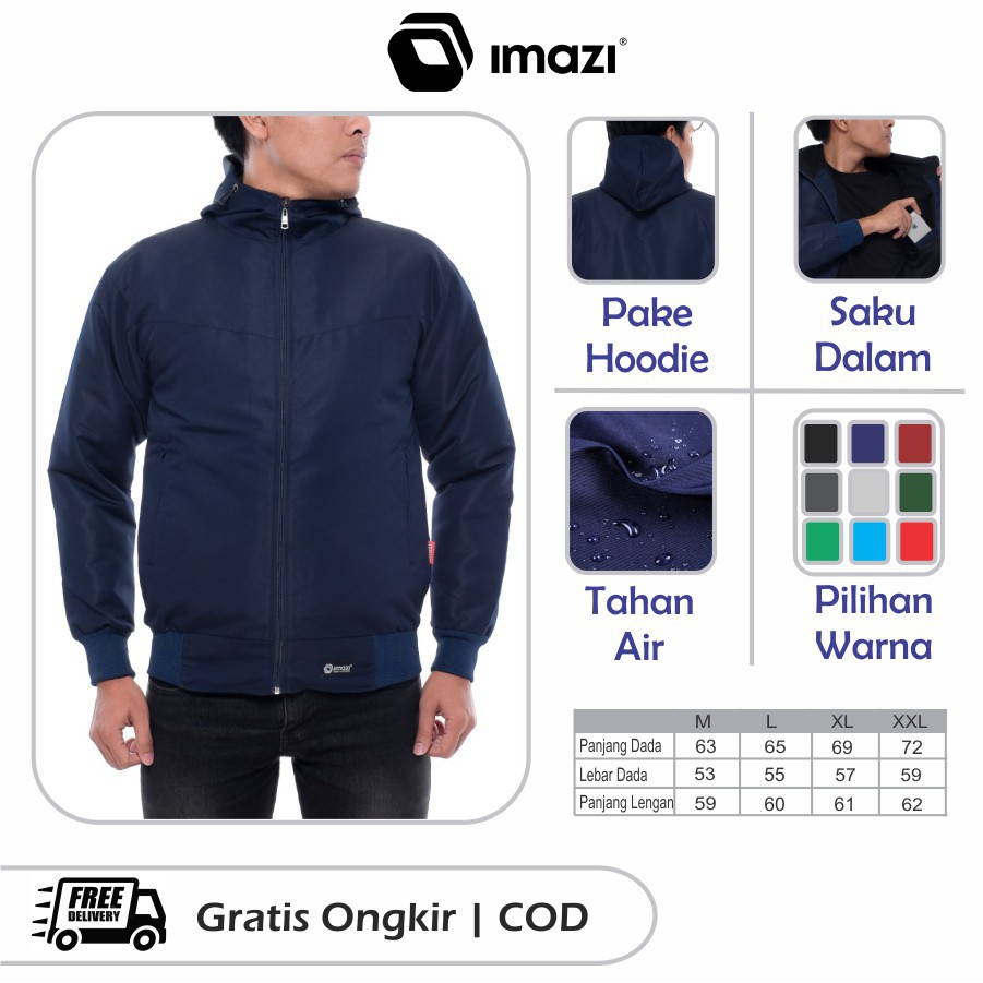 (JAKET ANTI AIR) Jaket Parasut Original Imazi Waterproof Navy Dongker Anti Air