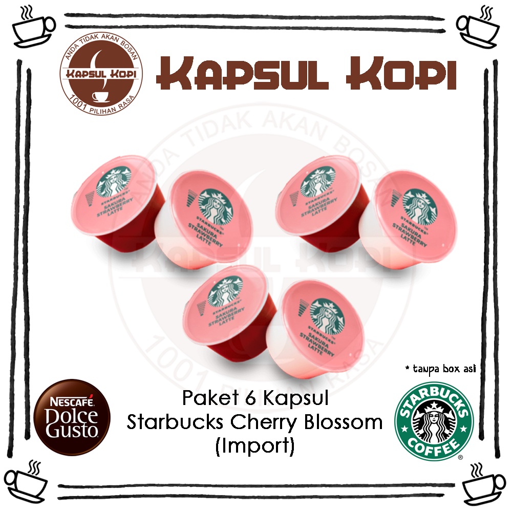 

Paket 6 Kapsul Starbucks Cherry Blossom Strawberry Latte Kapsul Kopi Nescafe Dolce Gusto Impor Coffee Capsule Import