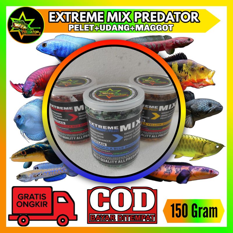 PAKAN IKAN MIX EXTREME MIX -PELET+UDANG+MAGGOT 150 GRAM