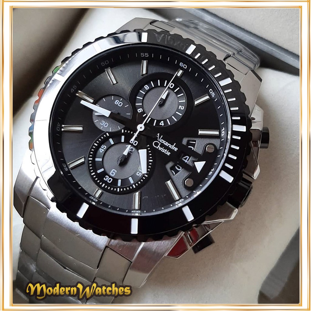 Jam Tangan Cowok Ori Alexandre Christie AC 6455 Black Silver Hitam Terbaru Alexander Jam Tangan Pria