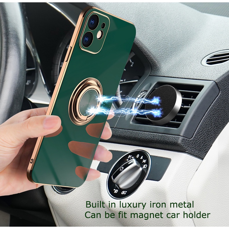 Soft Case Bahan Silikon Dengan Ring Holder Metal Untuk iPhone 13 12 11 Pro Xs Max X XR 7 + 8 Plus