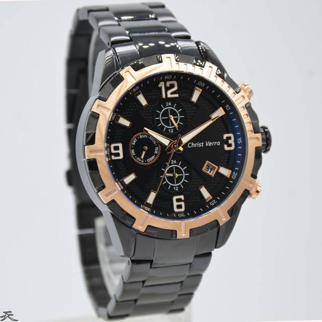 Jam Tangan Pria Christ Verra 71059G Black Rantai Original Murah
