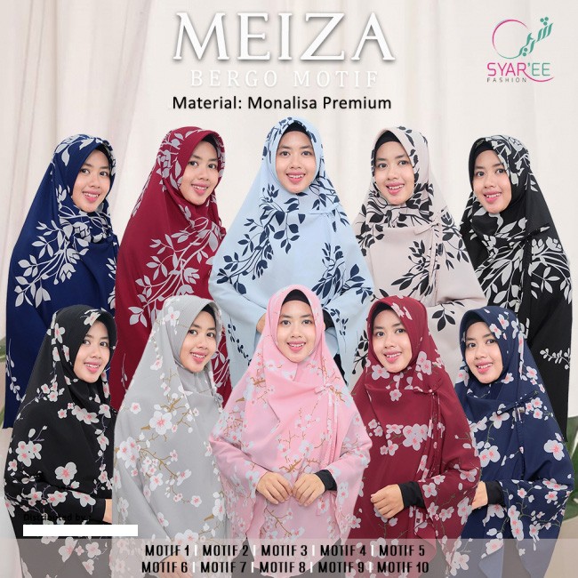 Bergo Meiza Motif Bunga Premium - Jilbab Semi Instant