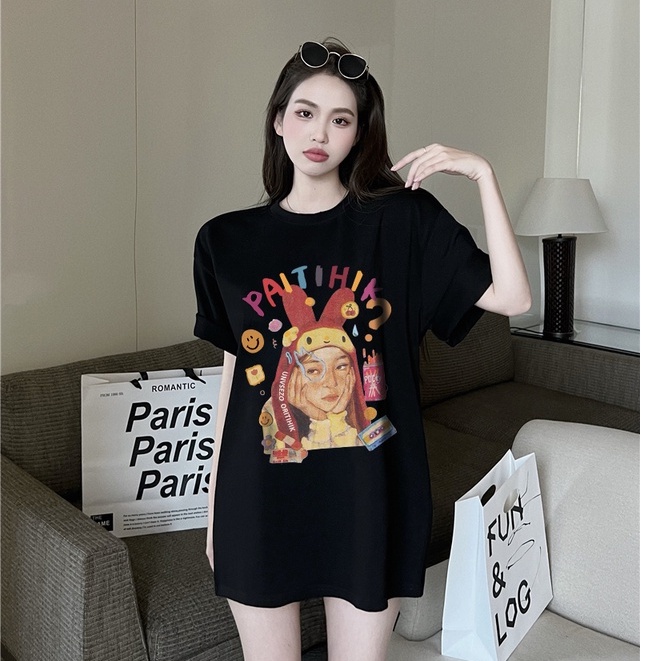 Printed T-shirt /T-shirt Oversize Koukla/baju oversize wanita murah/atasan wanita warna putih/outer kaos atasan baggy wanita