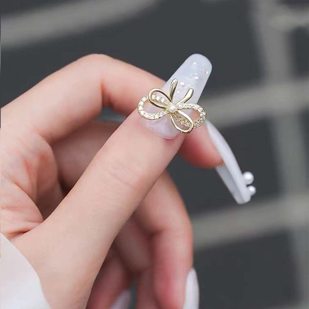 AUGUSTINA Agustina Ikatan Simpul Mutiara Kuku Berlian Imitasi Emas Shiny Unicorn Manicure Nail Art Ornamen Zirkon Kristal Kuku Perhiasan