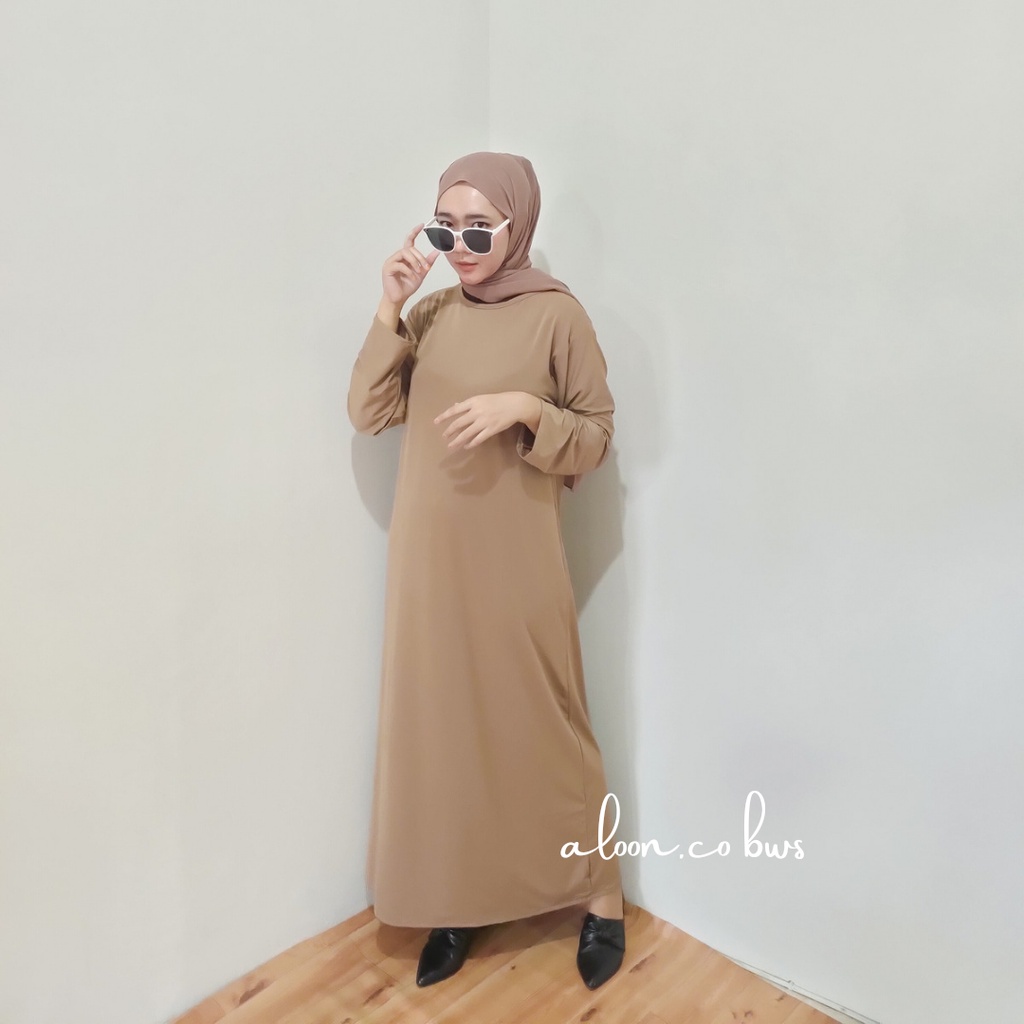 Basic Inner Gamis Tanpa Lengan dan Dengan Lengan Berbahan Jersey -  Long Sleeve Inner Dress Dalaman Dress Polos Premium