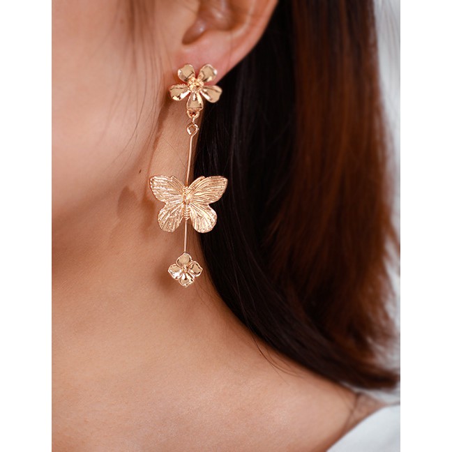 LRC Anting Tusuk Fashion Gold-plated Size Flower Butterfly Earrings D68170