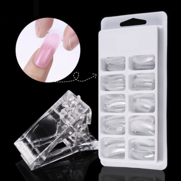 100 PCS Fake Nail Natural  Kuku Palsu Dual Form Extension Cetakan Kuku Polygel KU018