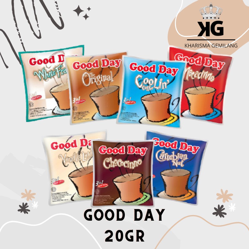 

KOPI GOODAY -GOOD DAY 20gr (1 PCS) Gooday Minuman Anak Saset / Sachet Rasa Mocca Coklat Mint Vanila Carrebian