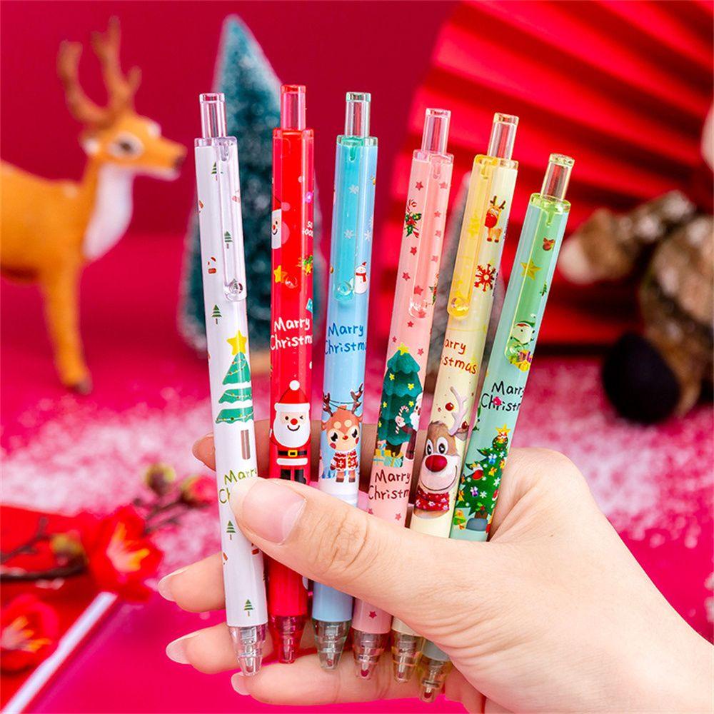 Nanas1 /6 Stik Natal Gel Pen Belajar Kotak Gel Pen Kid's Anak Kartun Perlengkapan Siswa