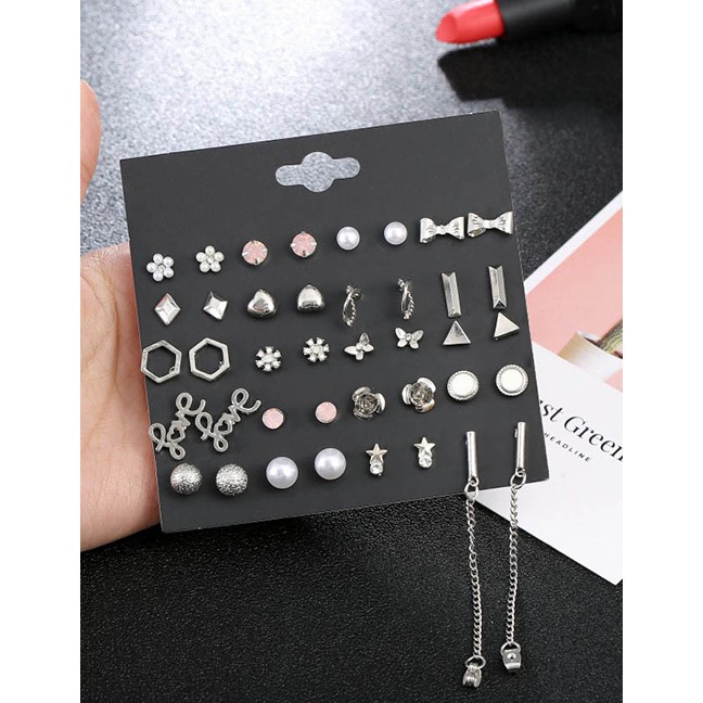 LRC Anting Set Elegant Plastic+resin Flowers&amp;pearls&amp;diamond Decorated Earrings F22025