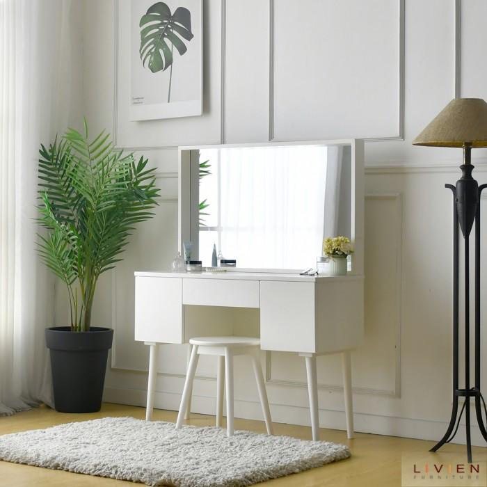 Meja Rias Kayu Minimalis Moana Livien Cantik dan Murah Cokelat / Putih Best Seller