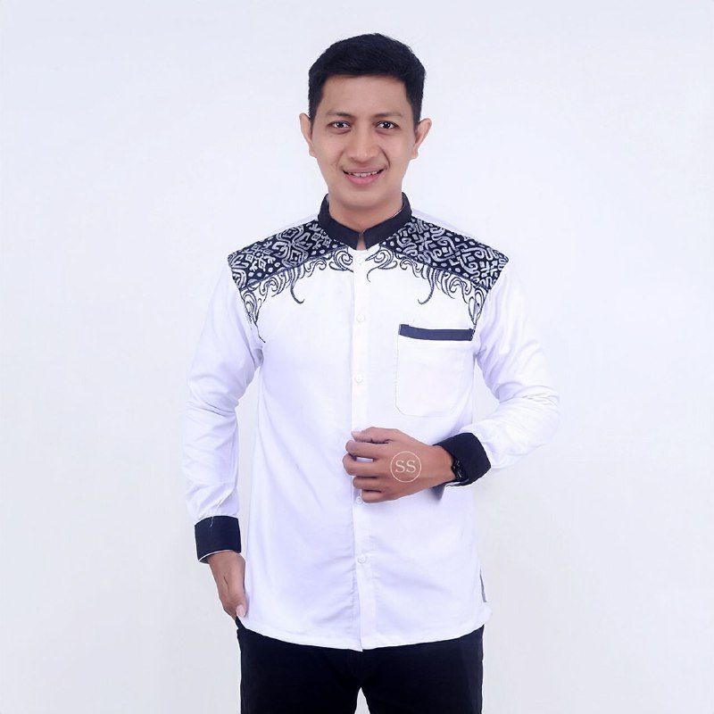 Baju Koko Pria Dewasa Muslim Kurta Pria Lengan Panjang Premium Murah Kemeja Pria Lengan Pendek Kemeja Putih Pria Lengan Panjang Bordir spesial putih