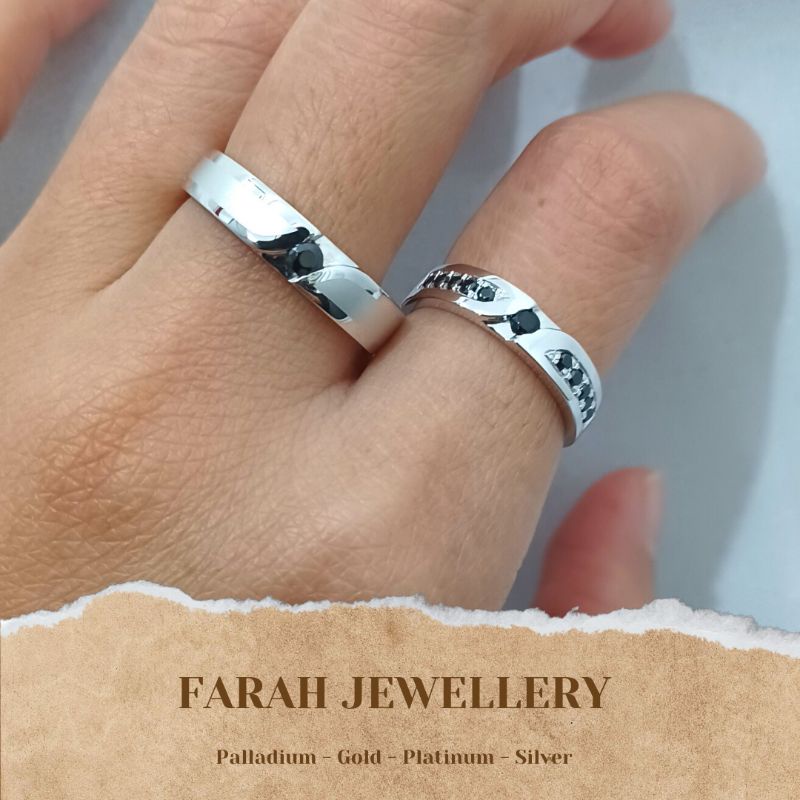 Cincin Couple Cincin Nikah Tunangan Palladium Emas Putih Permata Hitam Free Ukir Nama Bix Eksklusif 