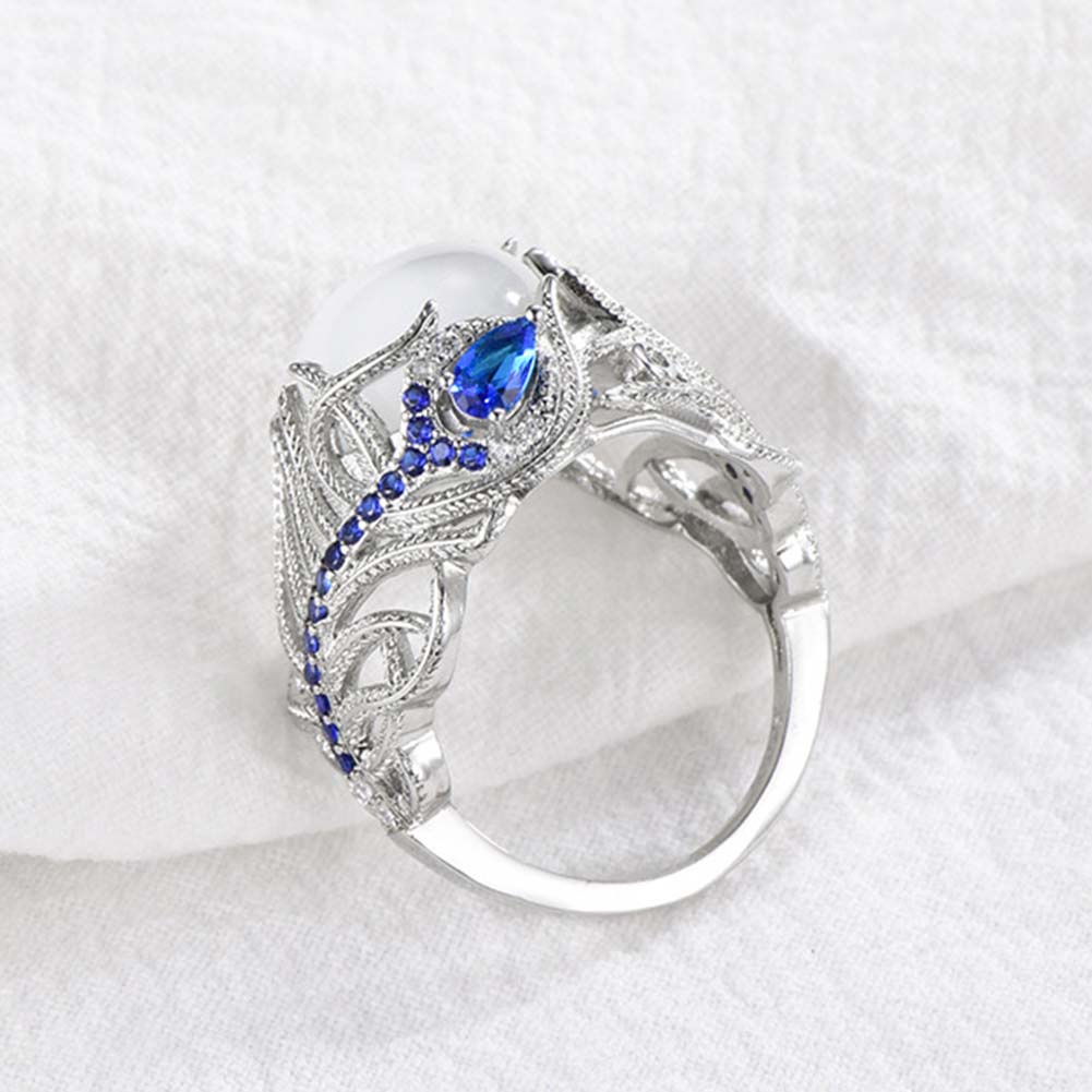 Hu Hu Hu Hu Hu Alat Bantu Pasang Kacamata♡ Cincin Wanita Desain Bulu Merak Hias Opal Sapphire Imitasi Untuk Pernikahanhadiah