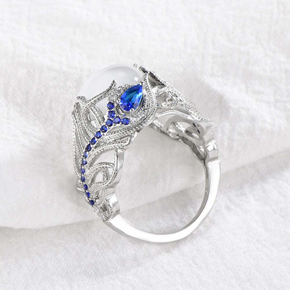 Hu Hu Hu Hu Hu Alat Bantu Pasang Kacamata♡ Cincin Wanita Desain Bulu Merak Hias Opal Sapphire Imitasi Untuk Pernikahanhadiah