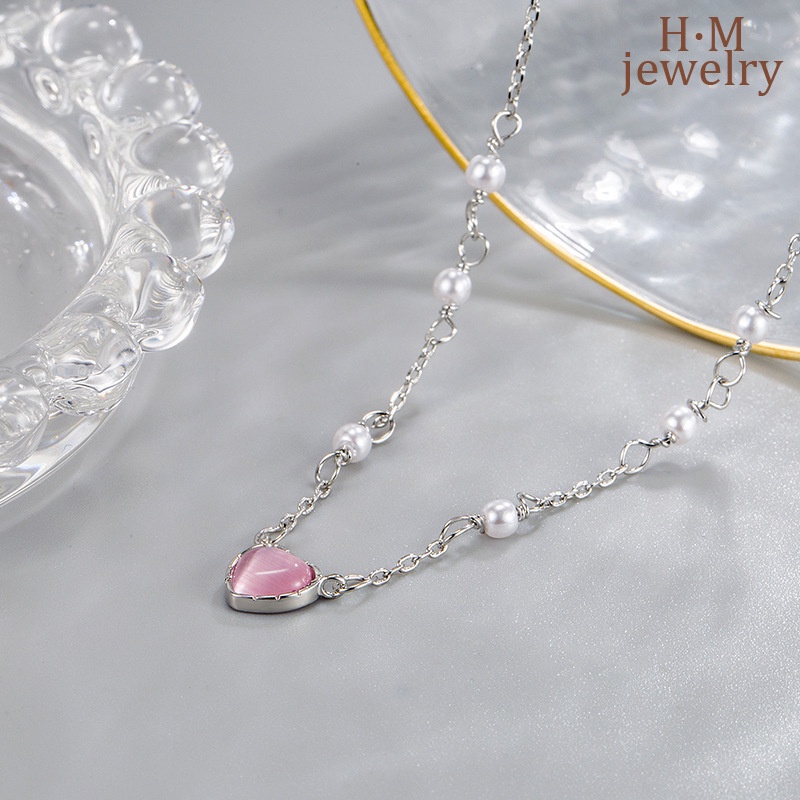 Kalung Rantai Sterling Silver 925 Dengan Liontin Hati + Mutiara Untuk Wanita