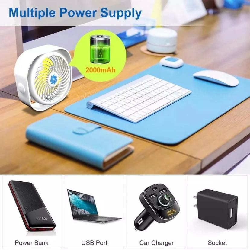 Kipas Angin Kecil Meja Portable Charge Tenaga Batre Battery Kotak 360