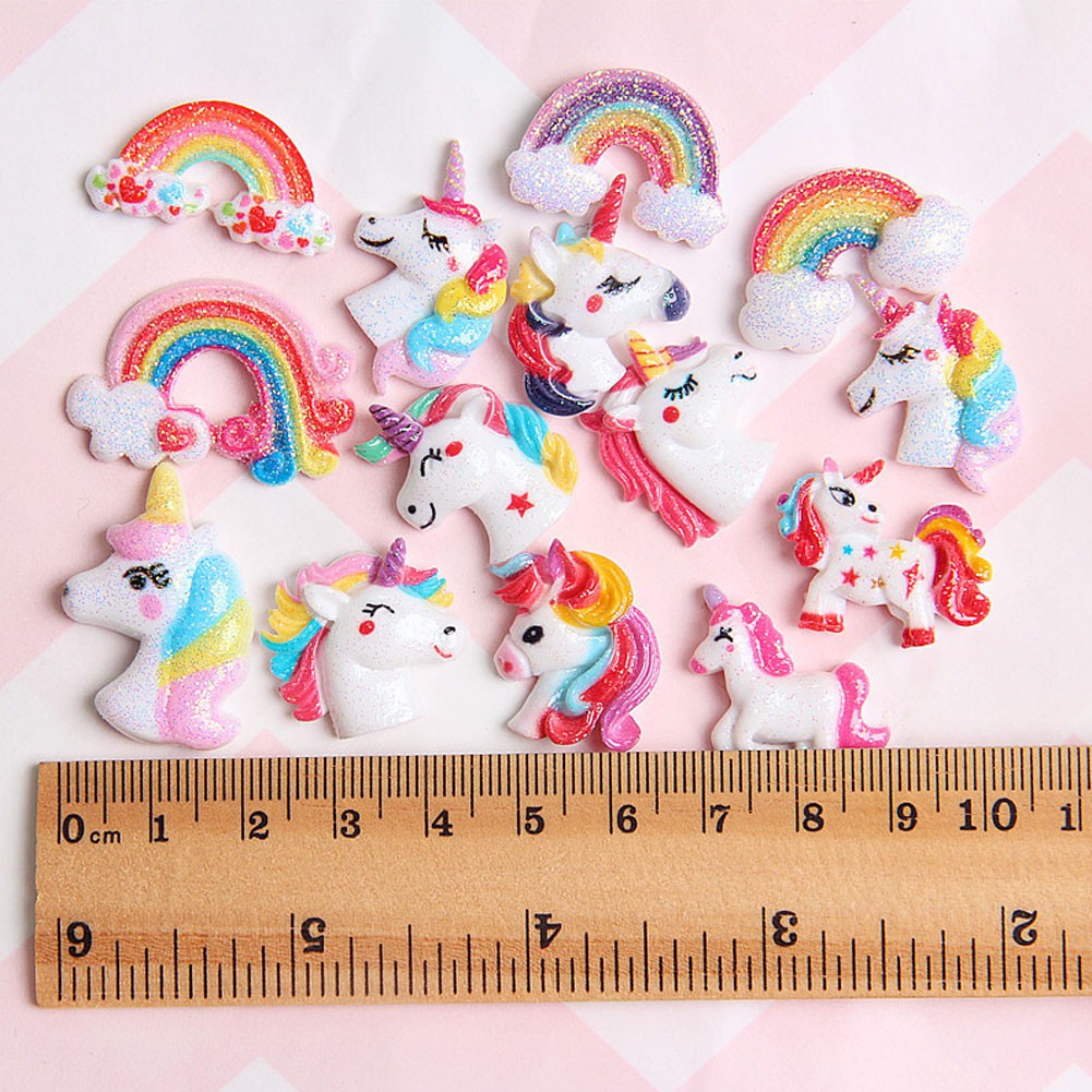 (Tk) 1pc Cabochon Flat Back Bahan Resin Desain Unicorn + Pelangi Untuk Aksesoris Rambut / Scrapbook Diy