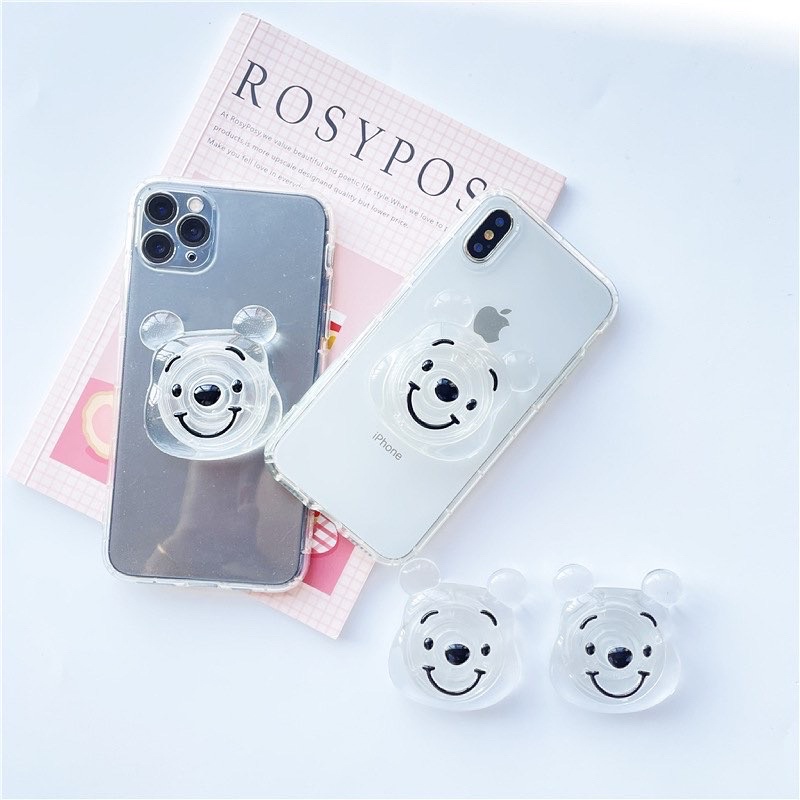 Case with Popsocket Pooh Transparant Iphone 11 12 Pro Max Oppo A54 A74 A33 A53 A5 A9 2020 Reno 5 5f