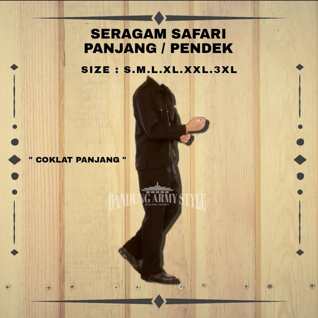SERAGAM SAFARI SATPAM / SAFARI PANJANG COKLAT /SAFARI PENDEK COKLAT / SAFARI LENGAN PANJANG
