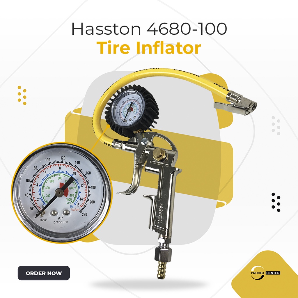 ALAT ISI UKUR ANGIN TIRE PRESSURE GAUGE INFLATOR 3 IN 1 PROHEX HASSTON