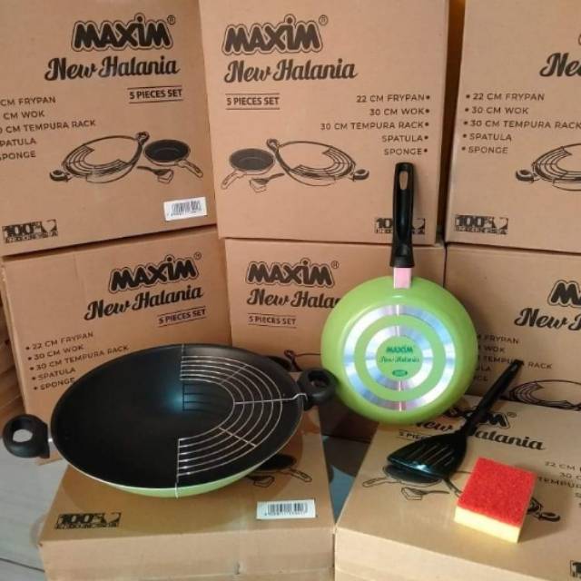 Wajan Maxim New Halania 5pcs Set - MASPION Frypan Wok Cookware Set Teflon Penggorengan Berkualitas