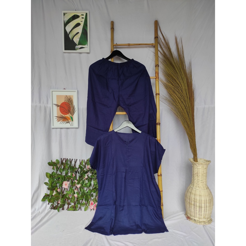 Piyama Busui Setelan Rayon Wanita Kekinian Pajamas Set Ld 120-Cln. Pendek Navy