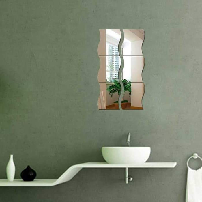 Sticker Stiker Dekorasi Dinding Cermin Kaca Tempel Mirror Acrylic 6Pcs