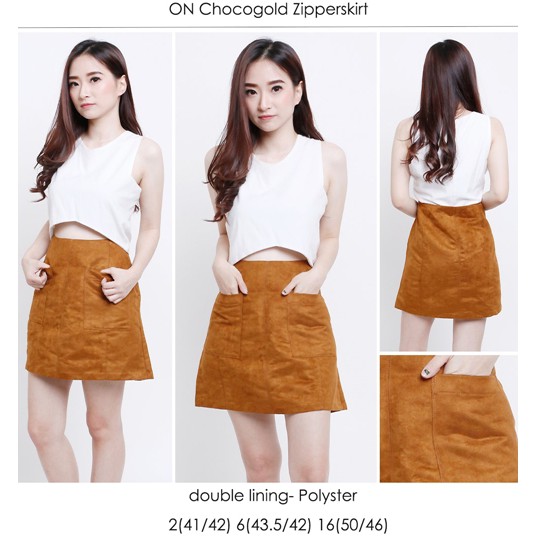 Rok Wanita Mini Maxi Flare Branded OOTD ON Zipper Skirt chocogold
