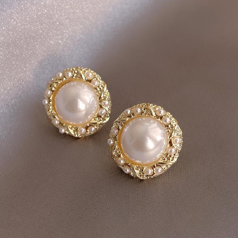 Anting Stud Bentuk Lingkaran Geometris Aksen Mutiara Bahan S925 Warna Permen Untuk Wanita