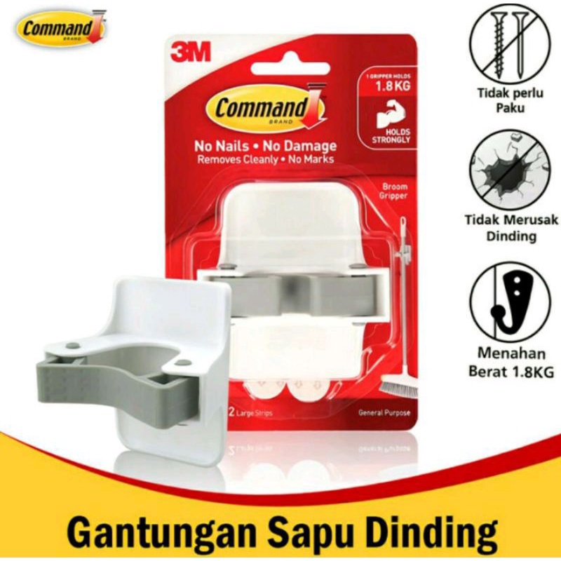 3M COMMAND 17007 BROOM GRIPPER/ GANTUNGAN  SAPU DINDING 3M