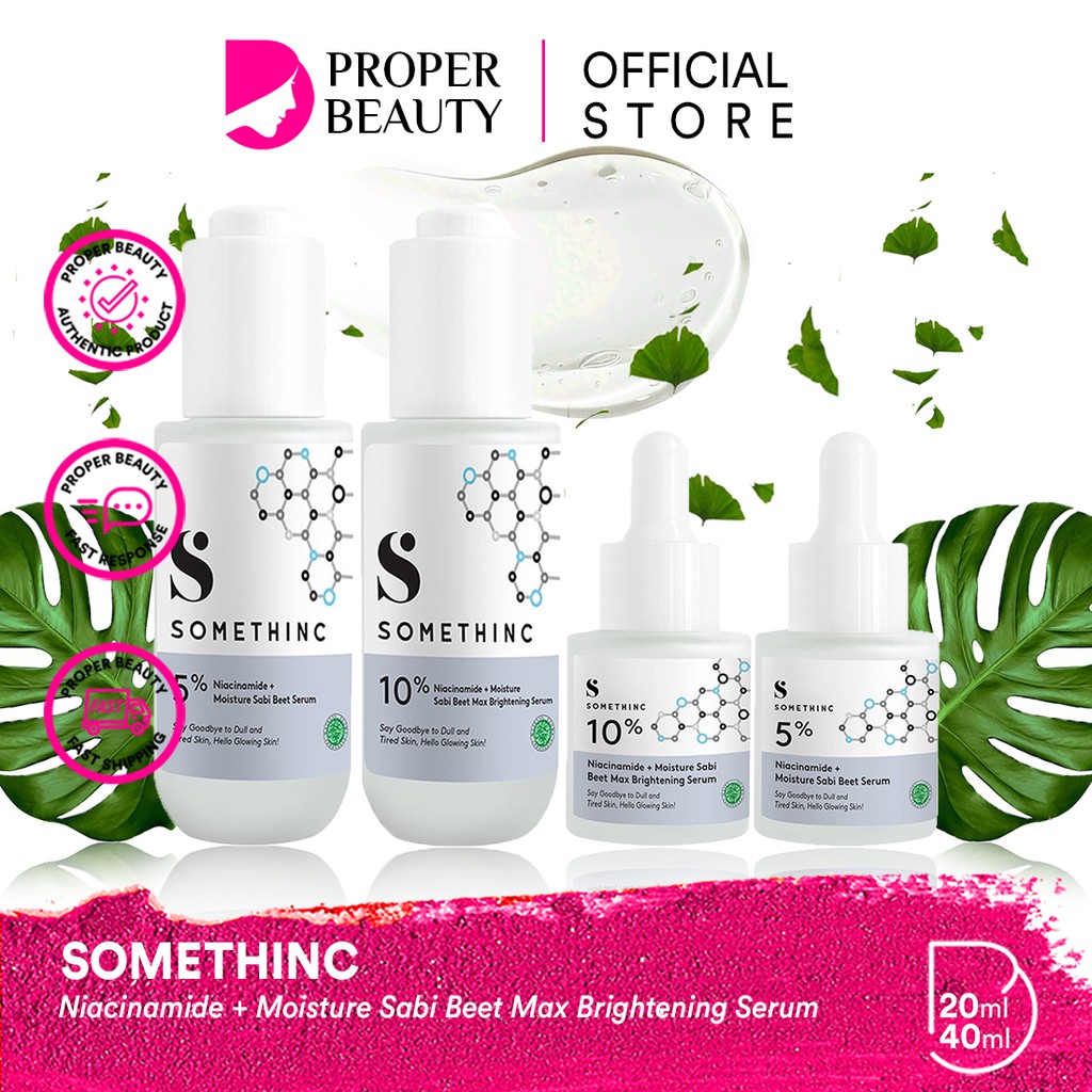 SOMETHINC Niacinamide + Moisture Sabi Beet Max Brightening Serum Indonesia / 5% 10% Barrier Facial Wash Cleansing Essence Mist Toner Ampoule Eye Cream Creme Eye Gel Sunscreen Sleeping Mask Masker Moisturizer Body Scrub Lotion / Cushion Lip Sugar Wax Paket