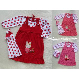 Dijual Gamis Overall Polkadot Rabbit Flower   baju bayi anak perempuan Murah