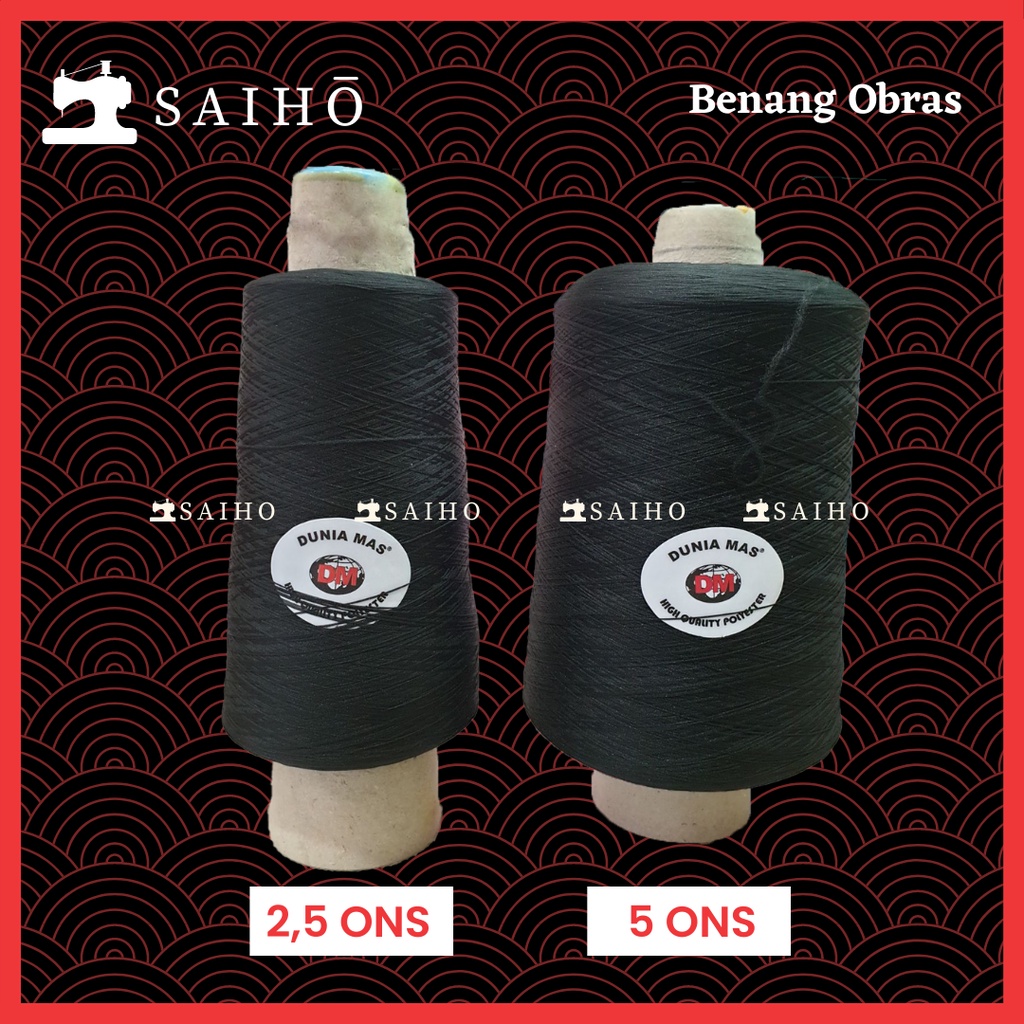 Benang Obras 2,5 ons - Warna Putih dan Hitam