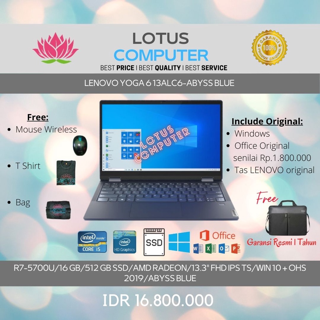 YOGA 6 13ALC6R7-5700U/16 GB/512 GB SSD/AMD RADEON/13.3" FHD IPS TS/WIN 10 + OHS 2019/ABYSS BLUE/GARA