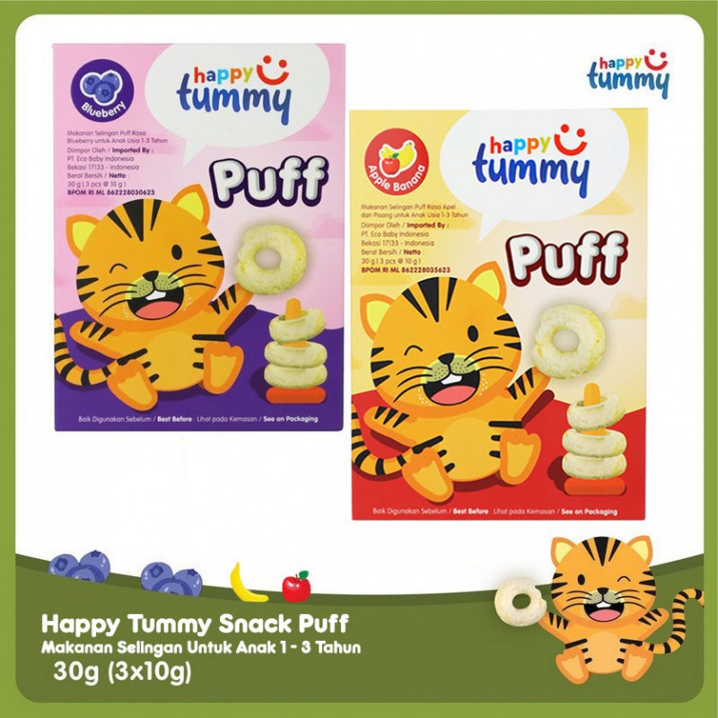 Happy Tummy Puff Snack Bayi / Anak 30 gr - Apple Banana / Blueberry