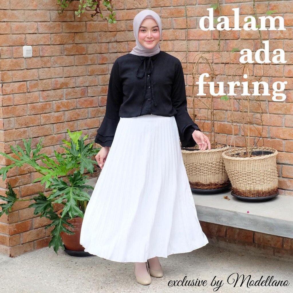 ROK PLISKET PUTIH WHITE + FURING PLEATED SKIRT PANJANG MAXI FLARE MAYUNG FURING