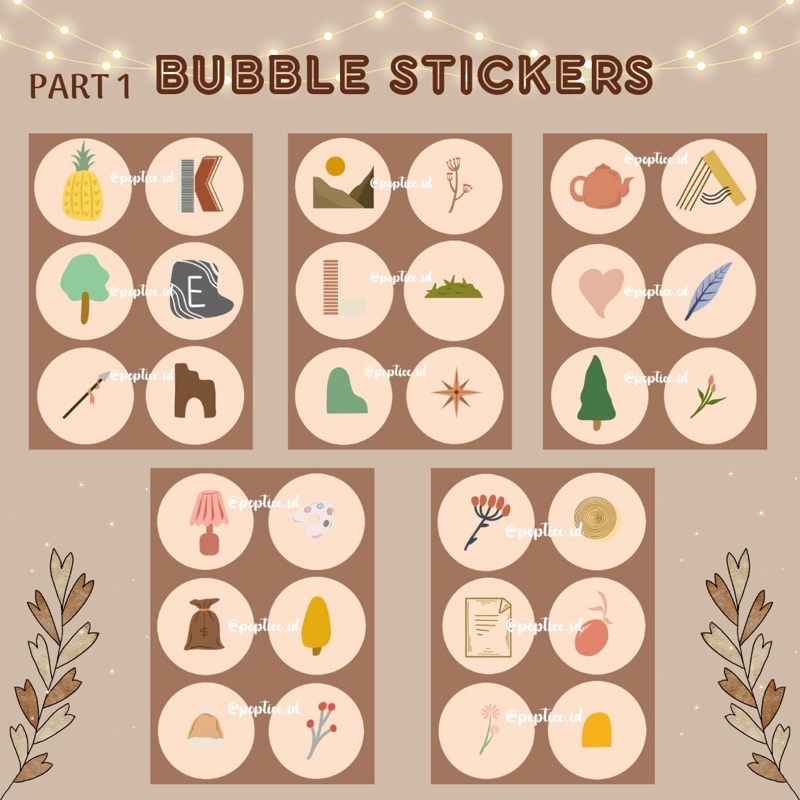 

1 SET AESTHETIC BUBBLE STICKERS PART 1 ISI 6 PCS