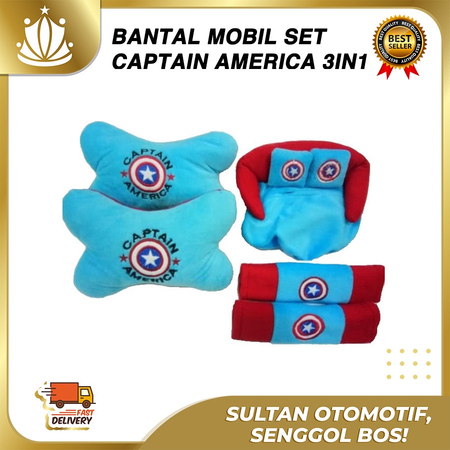 Bantal Mobil Captain Amerika 3 in 1 / Aksesoris Mobil Captain Amerika/ Acc Captain Amerika