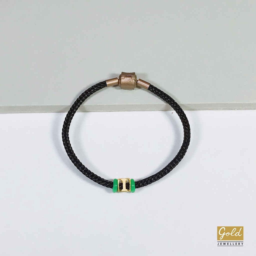 Gelang tali emas kuning kadar 700 70% inisial I tali pdr hitam